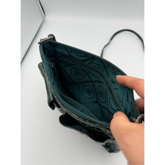 Brighton Emerald Green Cher Croc Embossed Patent Leather Crossbody Bag Purse - Picture 3 of 8